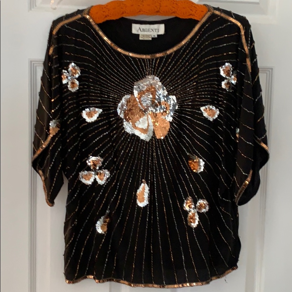 Black sequin evening blouse